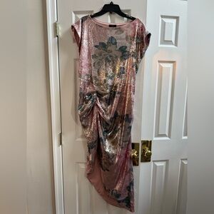 Aqua Pink and Blue Asymmetrical Sequin Dress